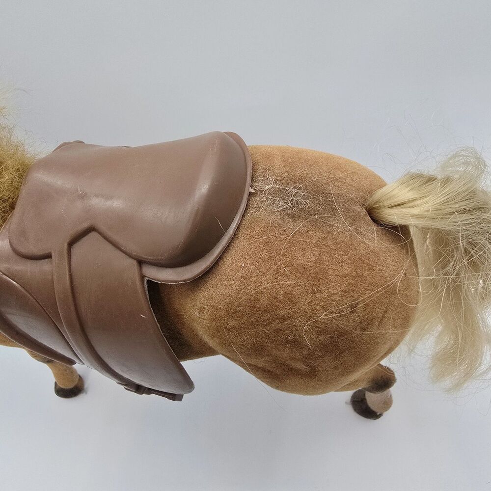 Vintage Flocked Plastic Horse Toy Figurine Pony Brown with saddle - Picture 11 of 14